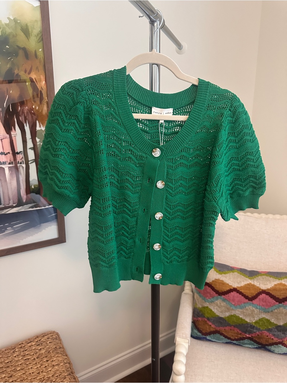 entro Emerald Green Short-Sleeve Knit Cardigan